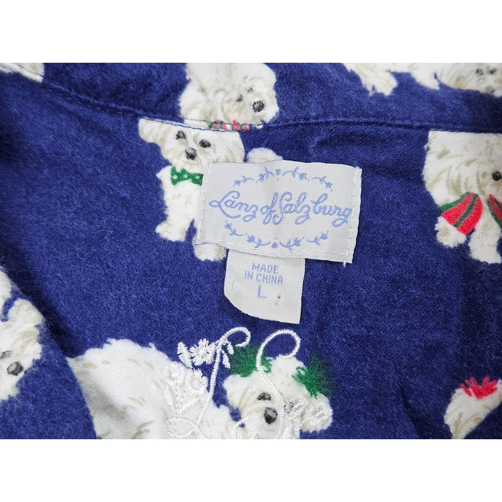 Lanz of Salzburg Pajama Top Womens Large Blue Cotton Dog Print Button Front - Picture 6 of 8